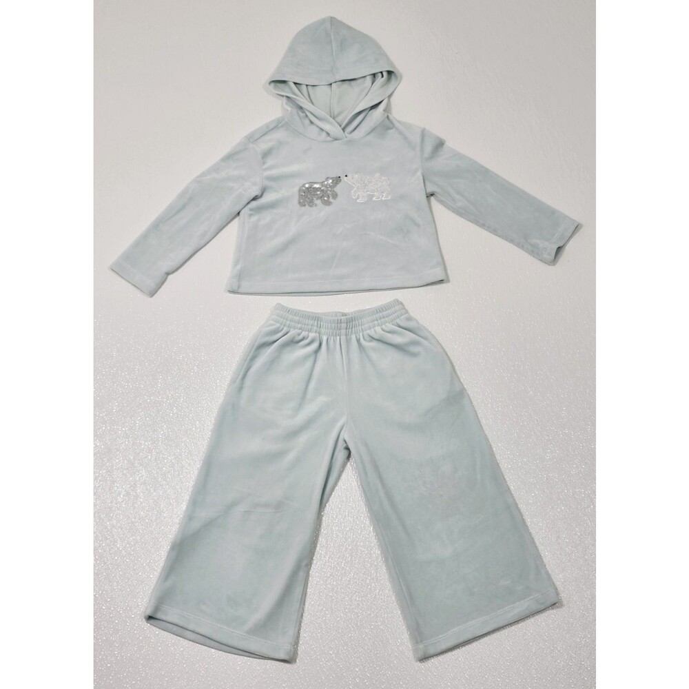 3T light blue velour Hooded sweatshirt and sweatpants set with Polar Bear.
